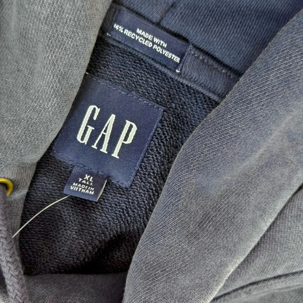 GAP Worldwide Logo Hoodie Acid Wash Navy Sweatshirt Dark Night Mens Size XL Tall - Picture 4 of 11